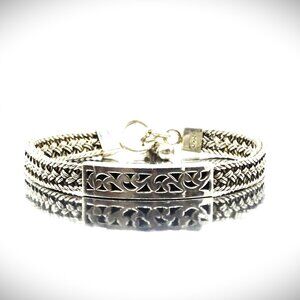 LOIS HILL Sterling Silver Scroll Design Woven Toggle Bracelet
